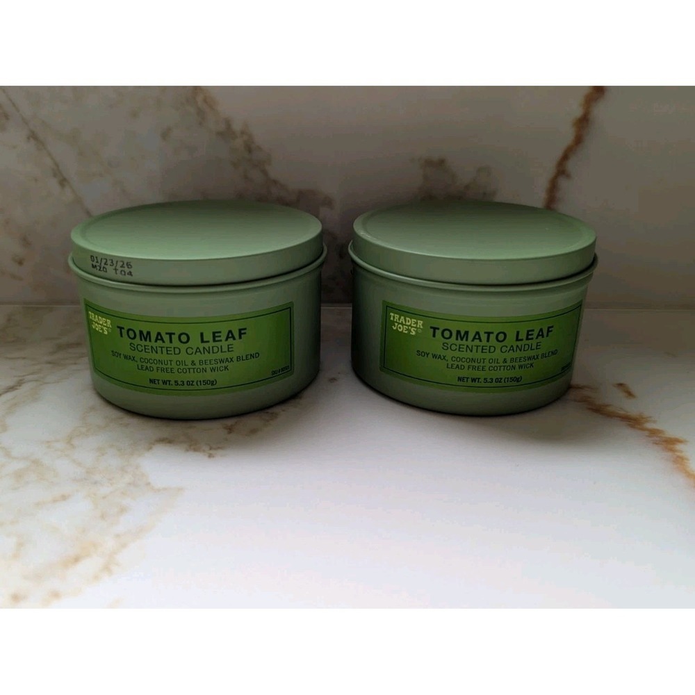 2 Pack Trader Joe's Tomato Leaf Scented Candle 5.3 oz Soy Wax Blend Spring NEW